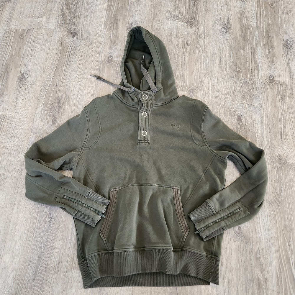 Puma Sport Lifestyle Adult Long Sleeve Pullover Hoodie Sz Large Olive Green READ